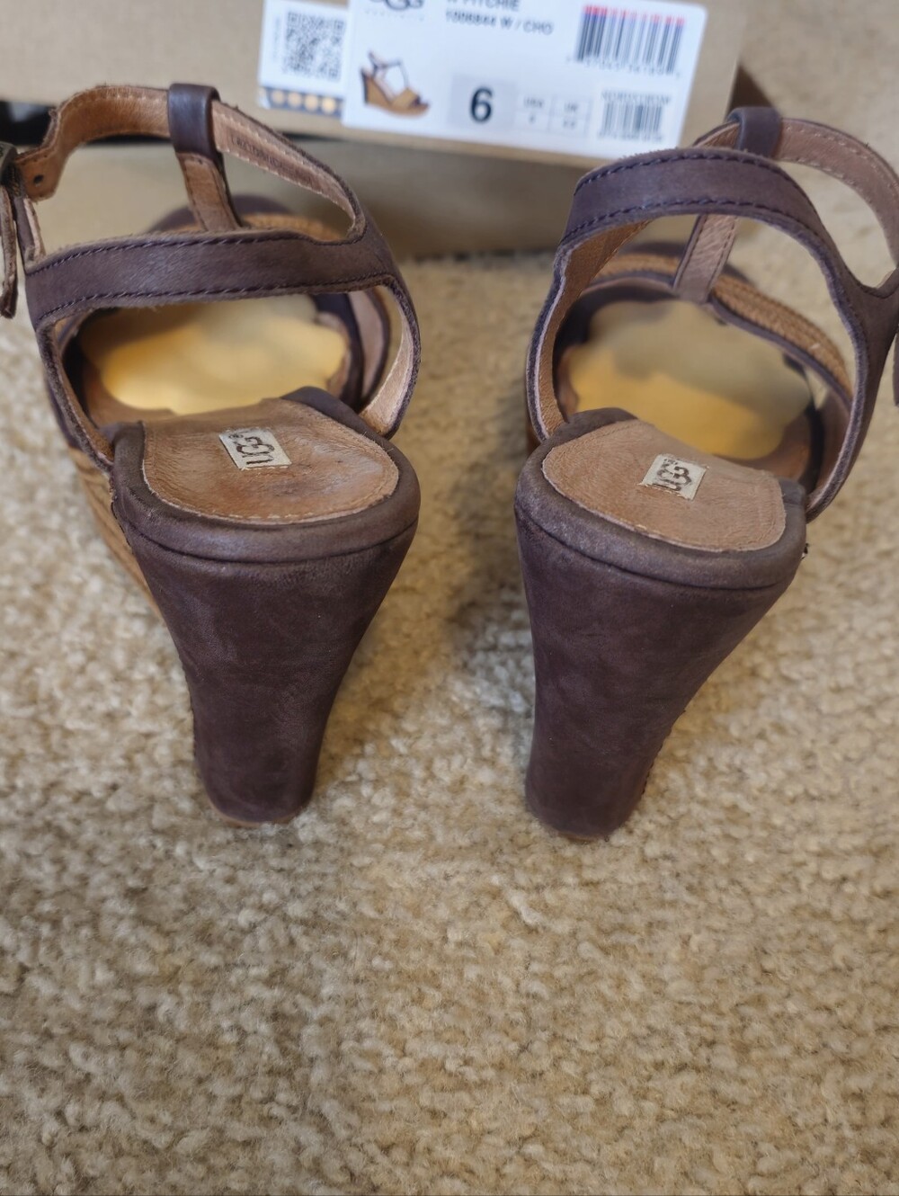 UGG Women's Chocolate Woven Wedge Sandals with Ankle Strap - Picture 3 of 6